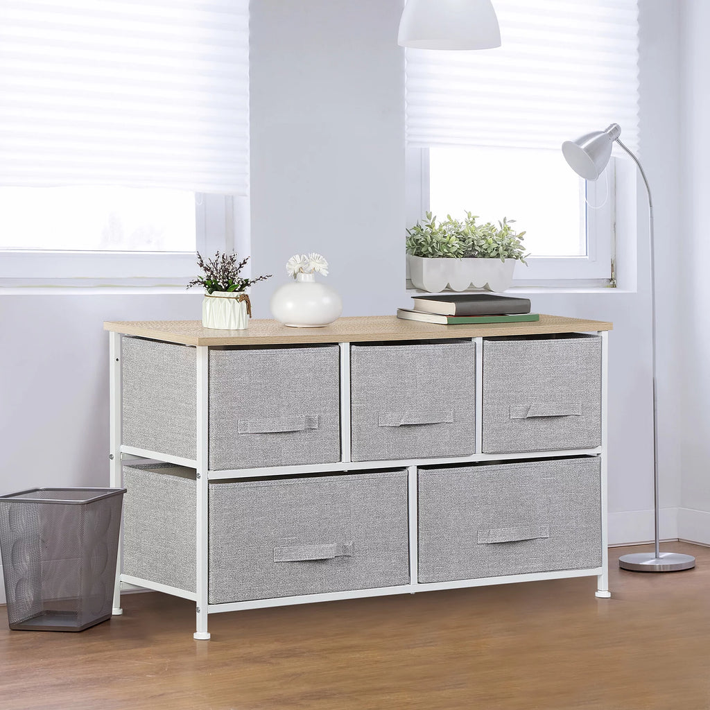 Brown 5 Drawer Fabric Dresser Q13509