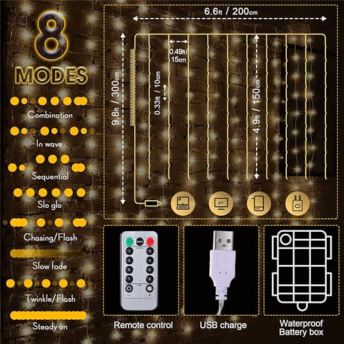 13 Strings 6.6 x 5 ft 8 Modes Curtain String Lights W426593