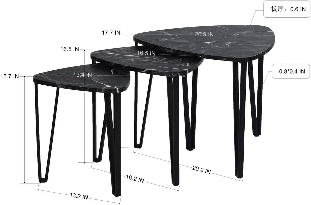 Nesting Coffee Tables Set of 3 Black K187