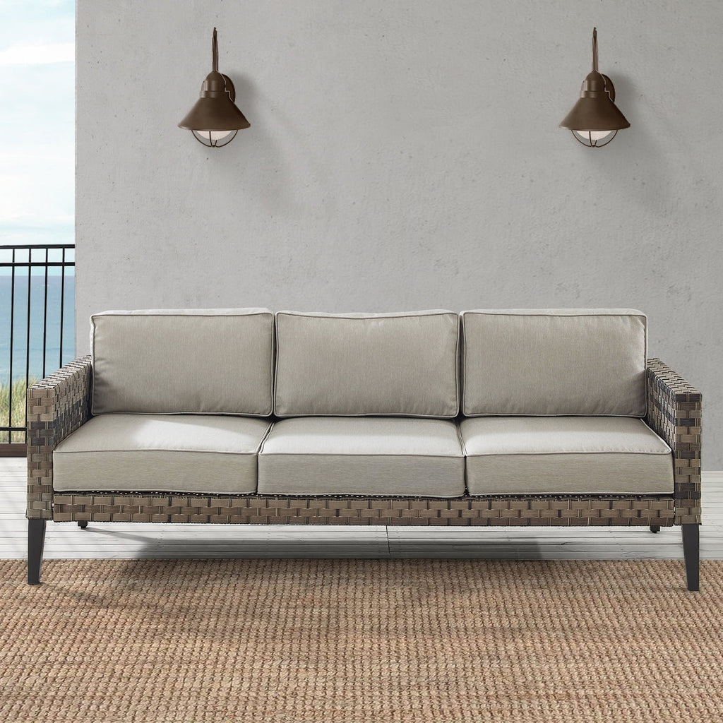 Modern Wicker Outdoor Sofa in Taupe/Brown S9791