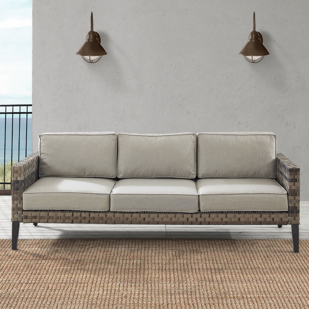 Modern Wicker Outdoor Sofa in Taupe/Brown S9791