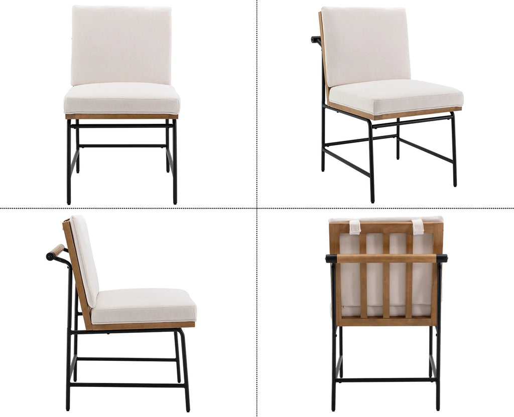 White Linen Upholstered Dining Chair Set of 2 with Metal Legs Q103