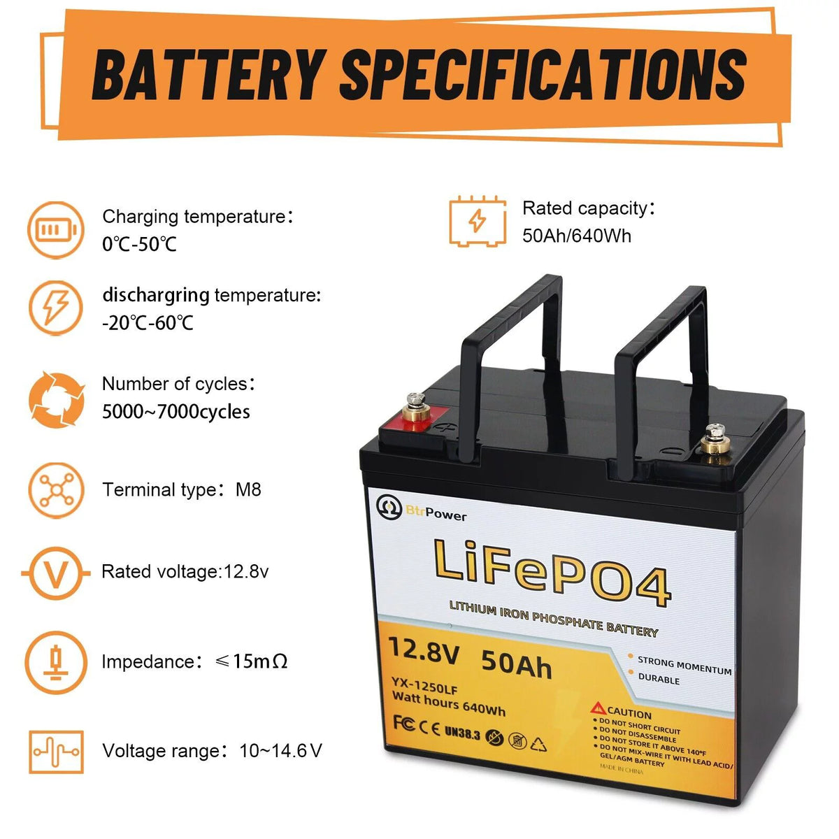 12V 50Ah LiFePO4 Lithium Battery Pack F102078