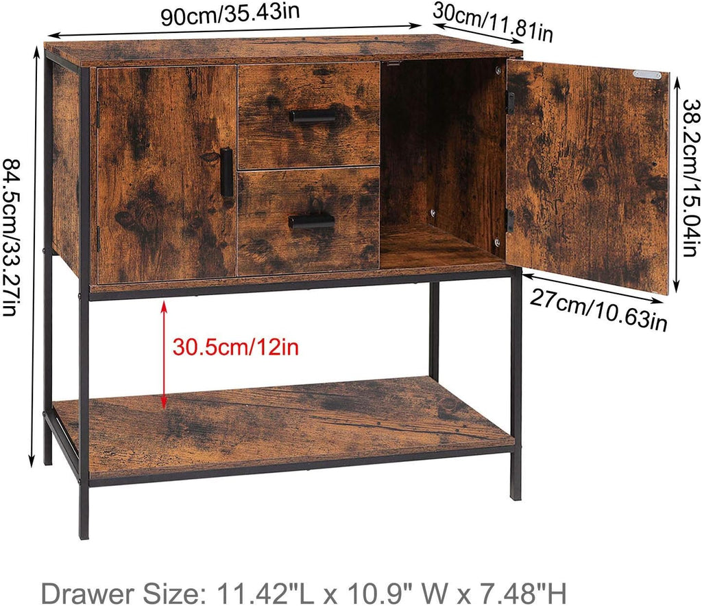 Industrial Buffet Cabinet with 2 Drawers & Doors and 1 Open Shelf A7600