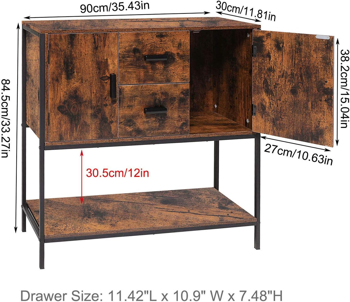 Industrial Buffet Cabinet with 2 Drawers & Doors and 1 Open Shelf A7600
