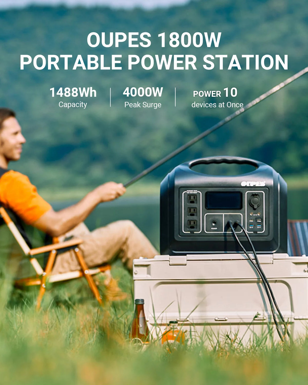 1800W Portable Power Station 1488Wh LiFePO4 Battery Backup H1257