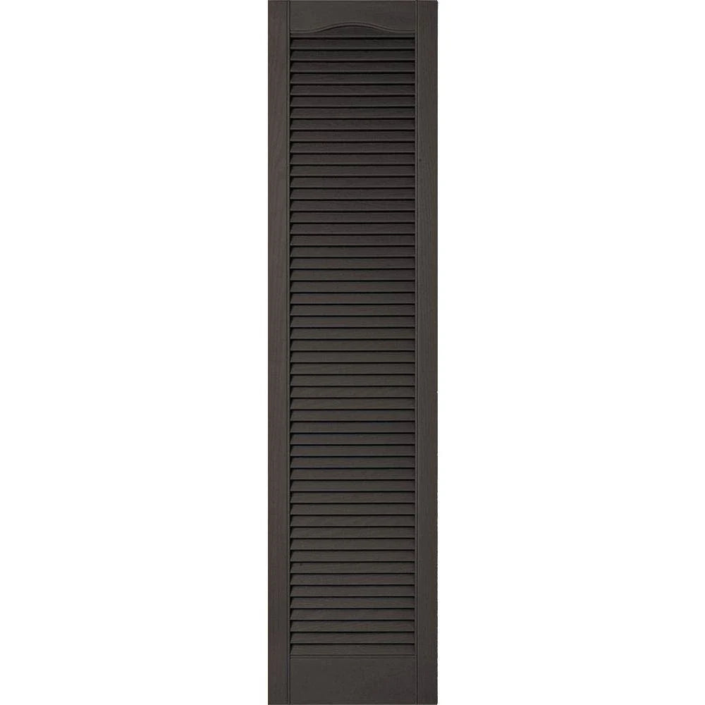12 inchw x 79 inchh Vinyl Cathedral Top Louver Shutters with Shutter-Loks V27467