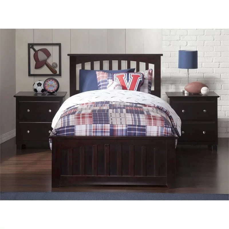 Solid Wood Twin Bed with USB Charger in Espresso L6283