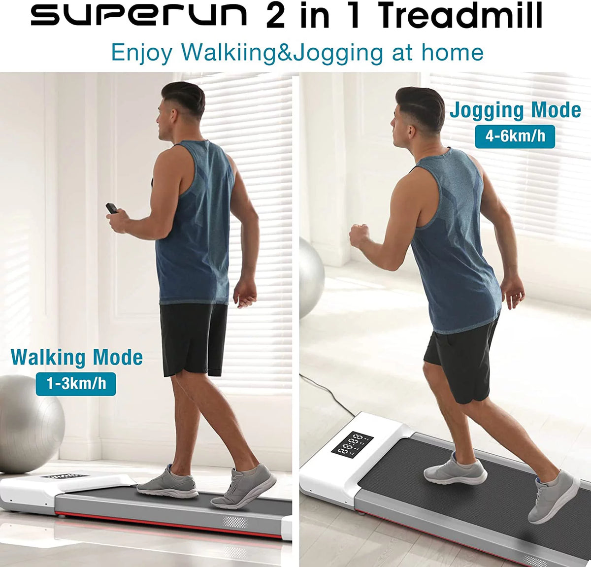 0.6-3.8 MPH 2 in 1 Walking Treadmill White O4717