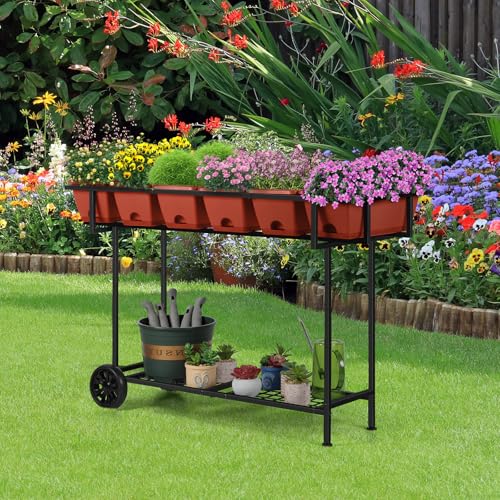 Black Raised Plastic Garden Bed with Legs and Wheels V92737