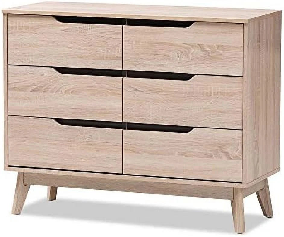 6 Drawer Wood Double Dresser Light Brown A1784