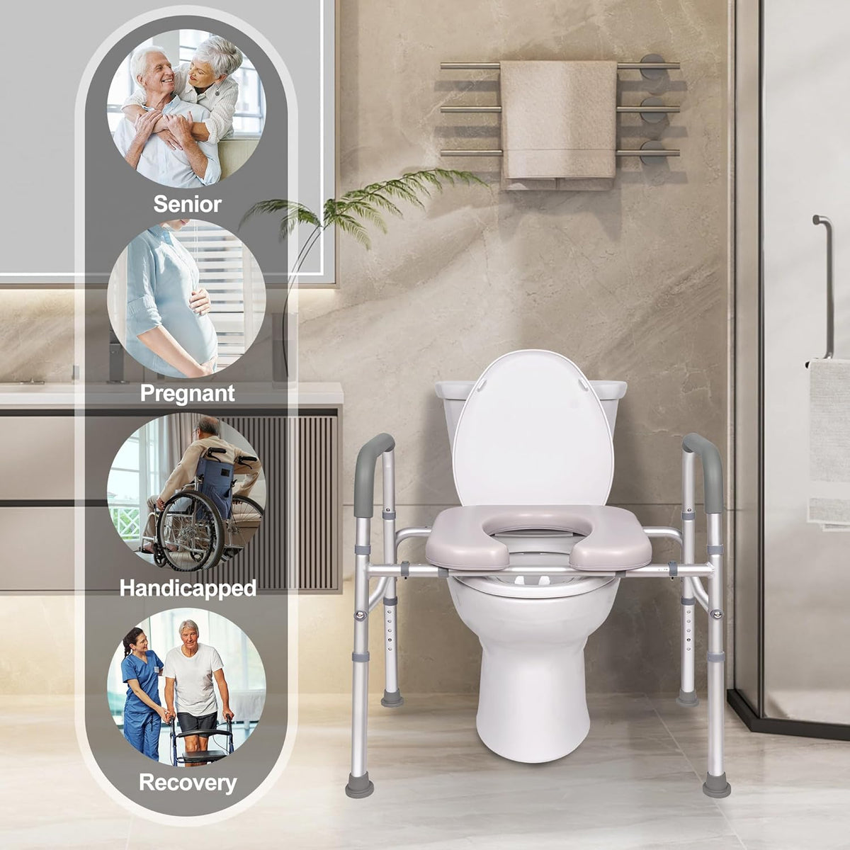 Raised Toilet Seat with Handles, Width Adjustable, 400 lbs M308206
