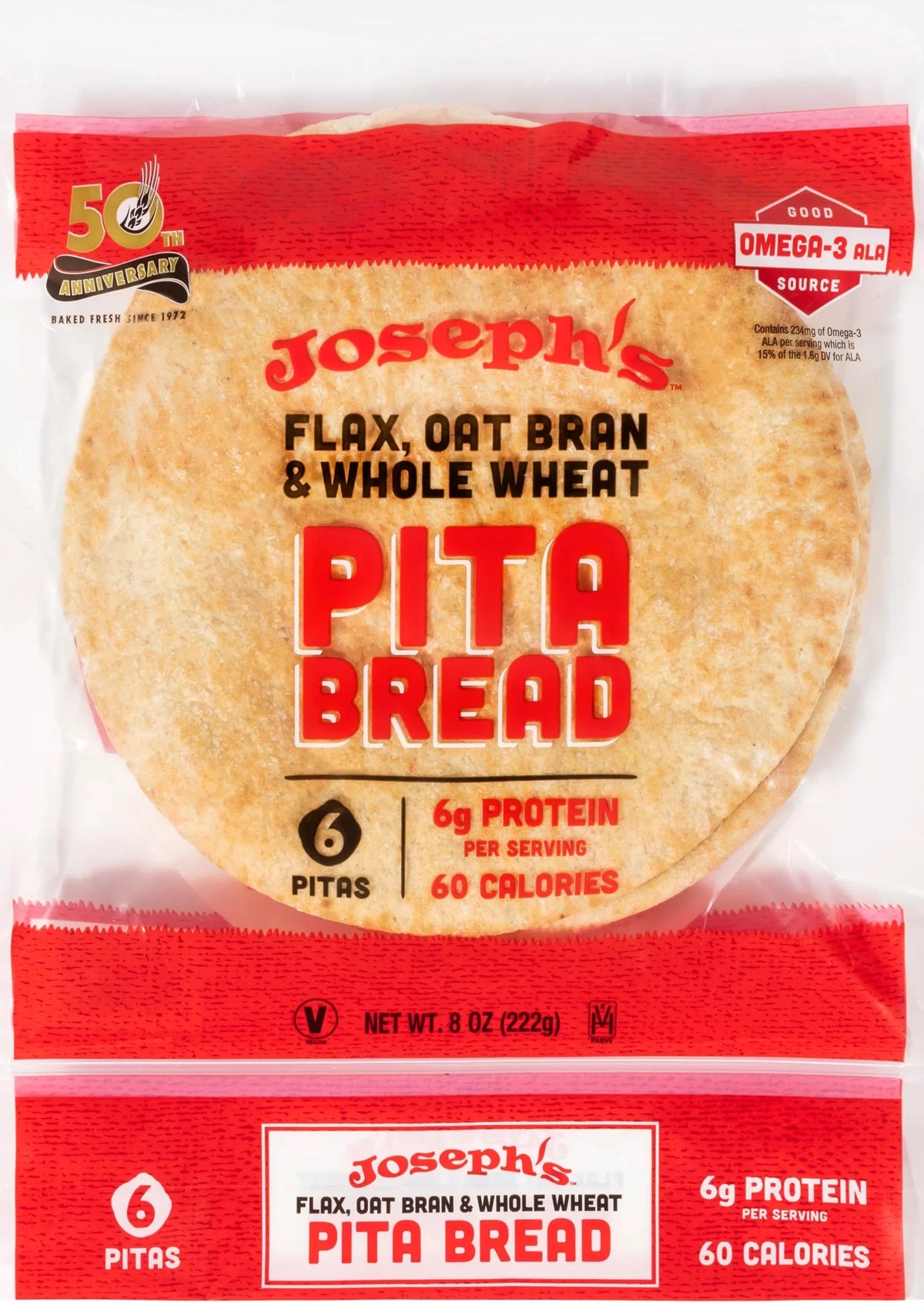 Low Net Carb Flax Pita Bread, 8 oz, 3 Pack, 18 Count T13709