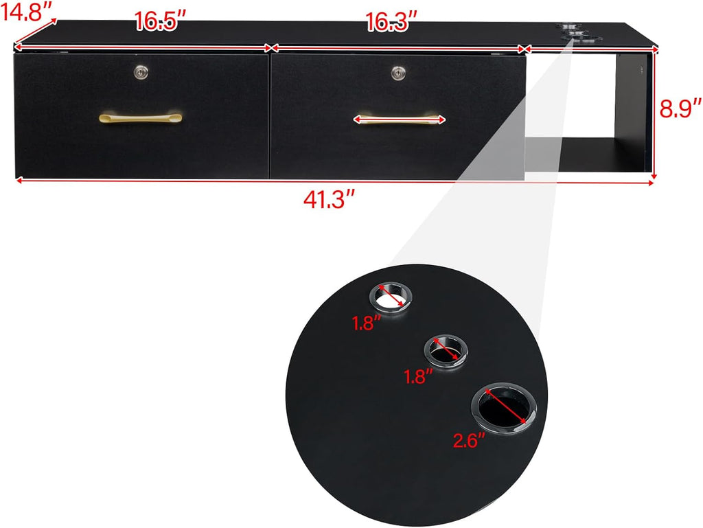 Black Wall Mount Station with Drawers Storage Cabinet C96777