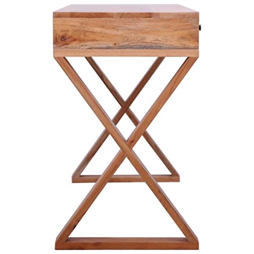 Natural 52"x18.5"x30.3" Solid Mahogany Wood Computer Desk B606153