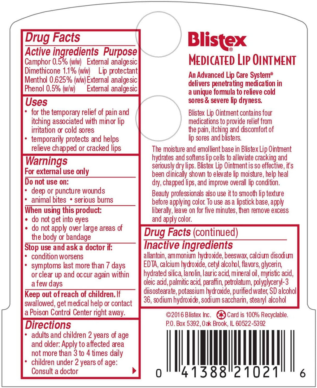 Medicated Lip Ointment 0.21 oz Pack of 24 M624