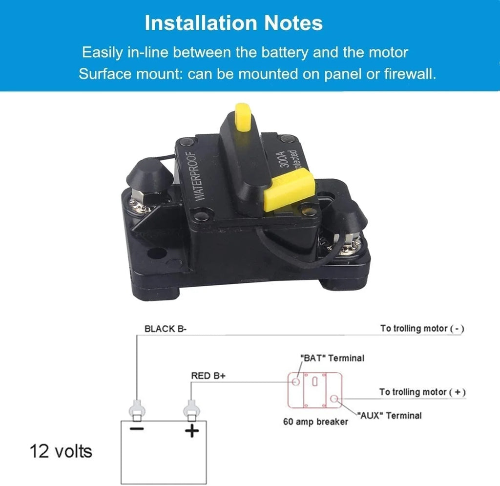 300 Amp Circuit Breaker DC 12V -48V Waterproof Manual Reset (300A) W473692