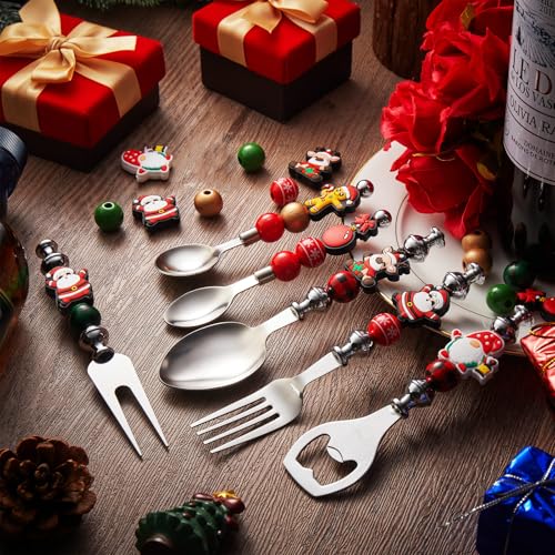 12 Sets Beadable Spoon Fork Set Christmas Kitchen Utensils N2921