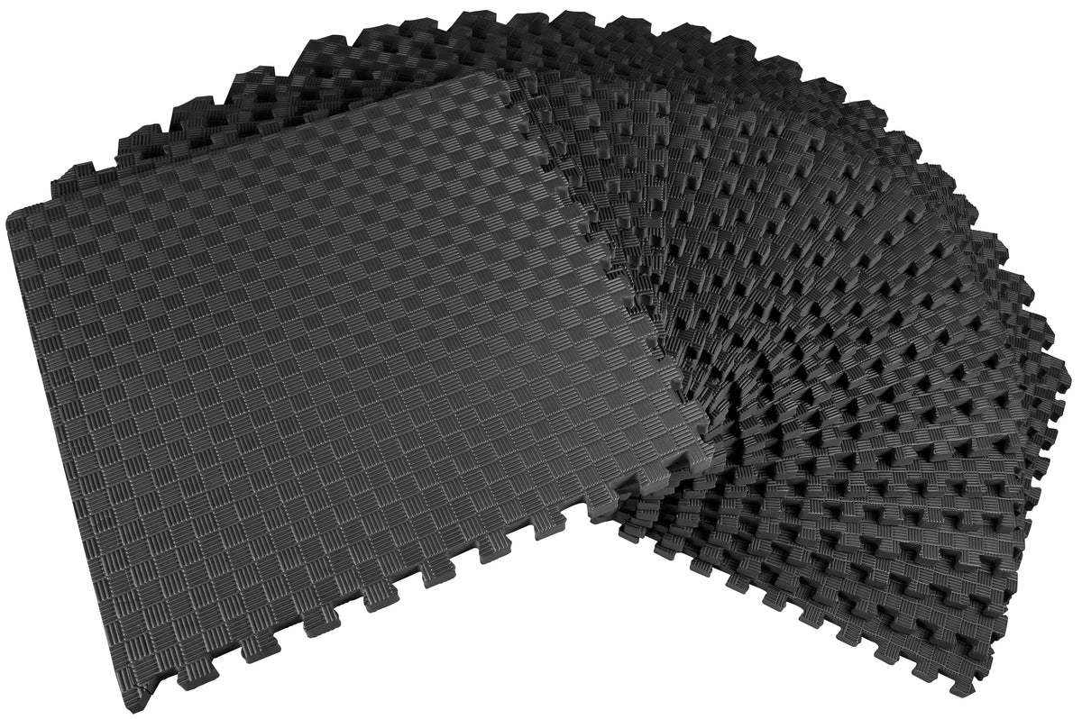 1 In. Thick EVA Foam Interlocking Exercise Mat, 18 Piece, Black Y481226