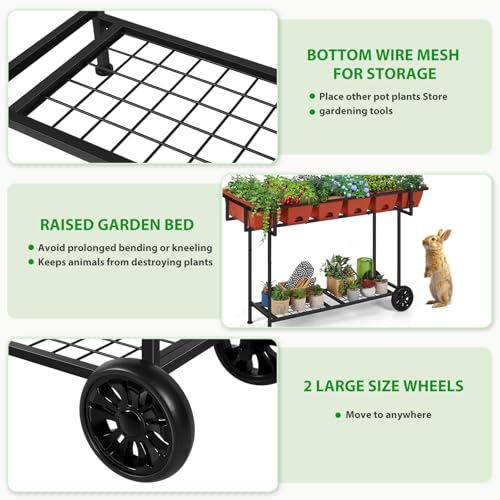 Black Raised Plastic Garden Bed with Legs and Wheels V92737