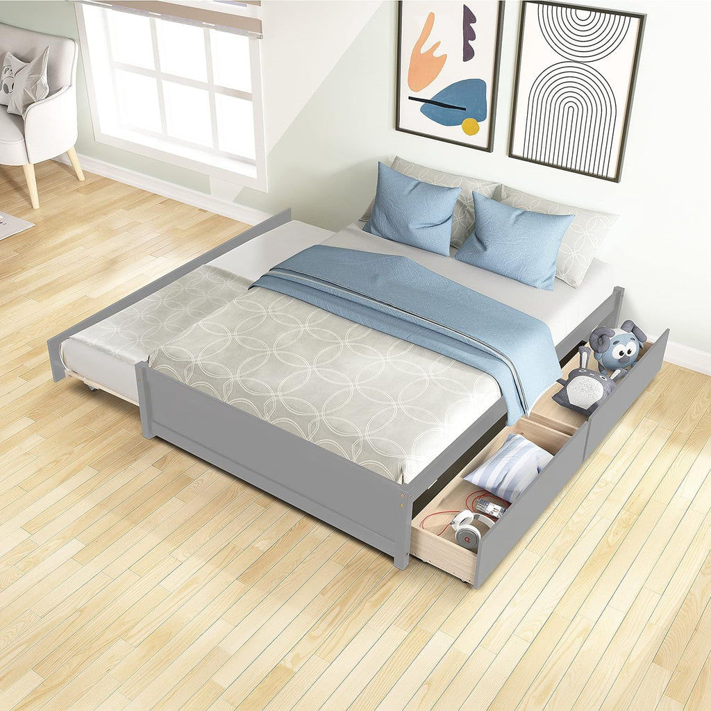 Full Size Wood Platform Bed with Trundle and 2 Drawers O587146
