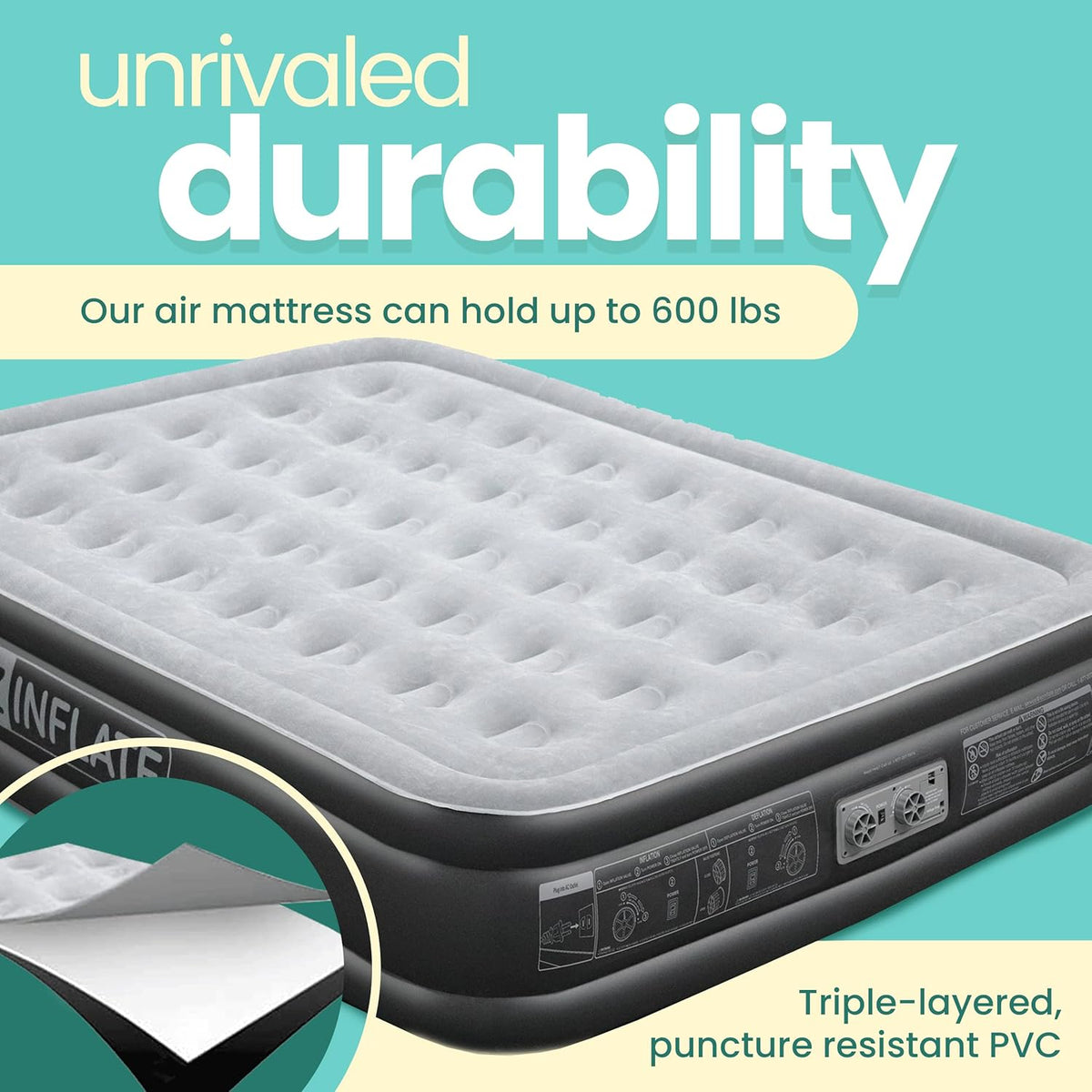 Queen Size Double-High Inflatable Air Mattress with Built in Pump Y516022