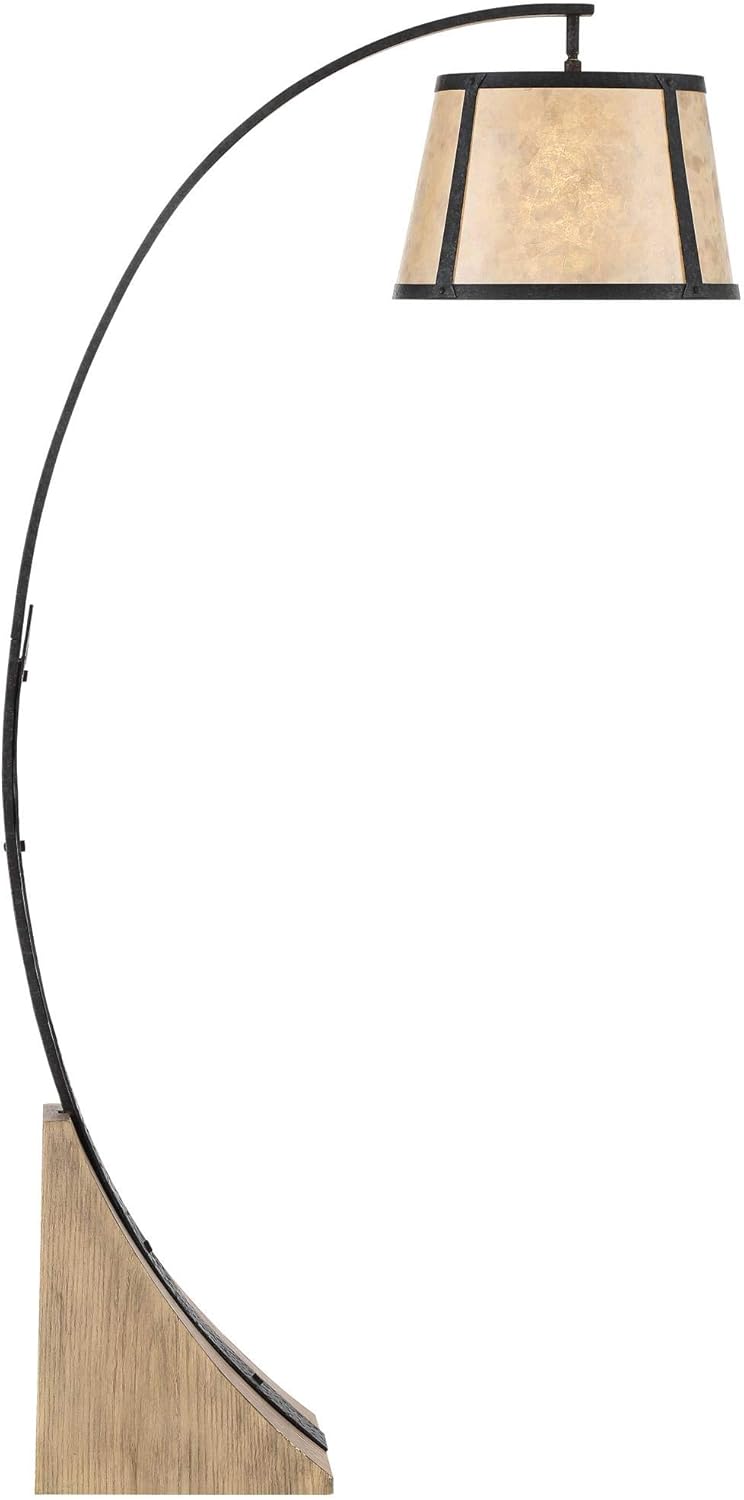 Tall Arched Floor Lamp Dark Gray Black Wood Mica Drum Shade A15586
