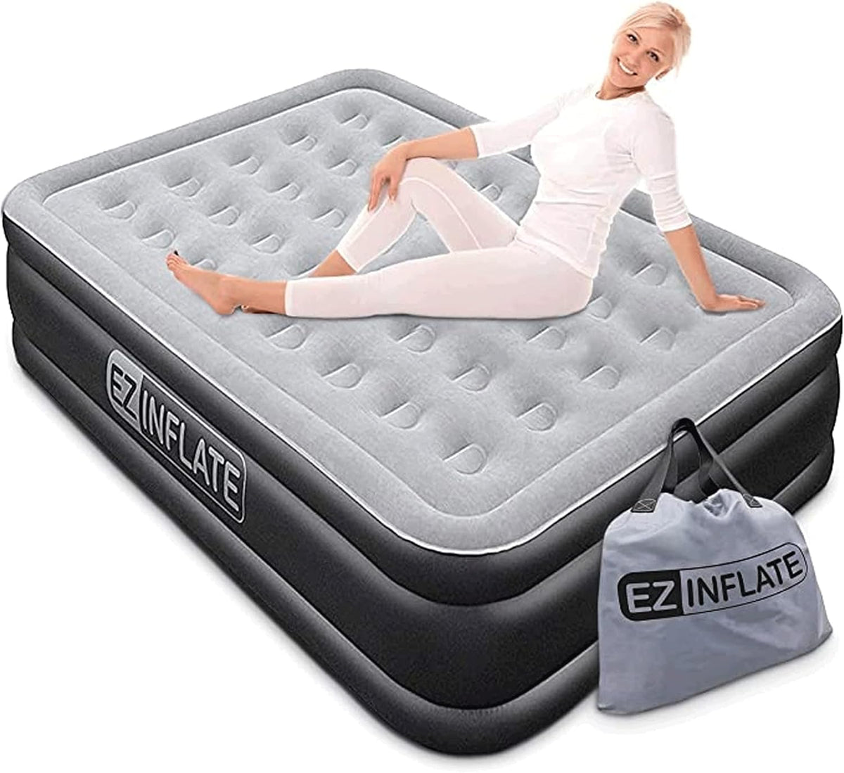 Queen Size Double-High Inflatable Air Mattress with Built in Pump Y516022