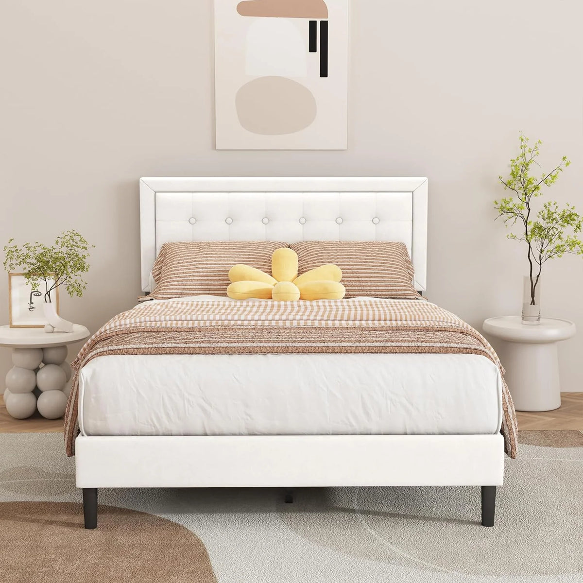 Pink Velvet Upholstered Platform Bed Frame Twin Size P118