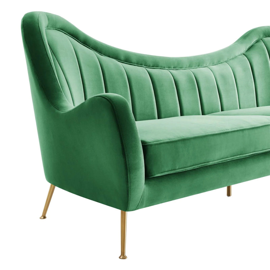 Velvet and Stainless Steel Sofa in Emerald Green Q8885