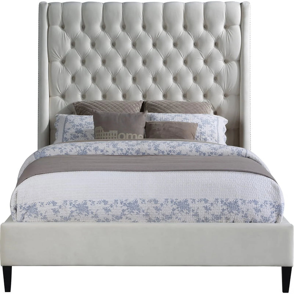 Cream Velvet Queen Bed I193219