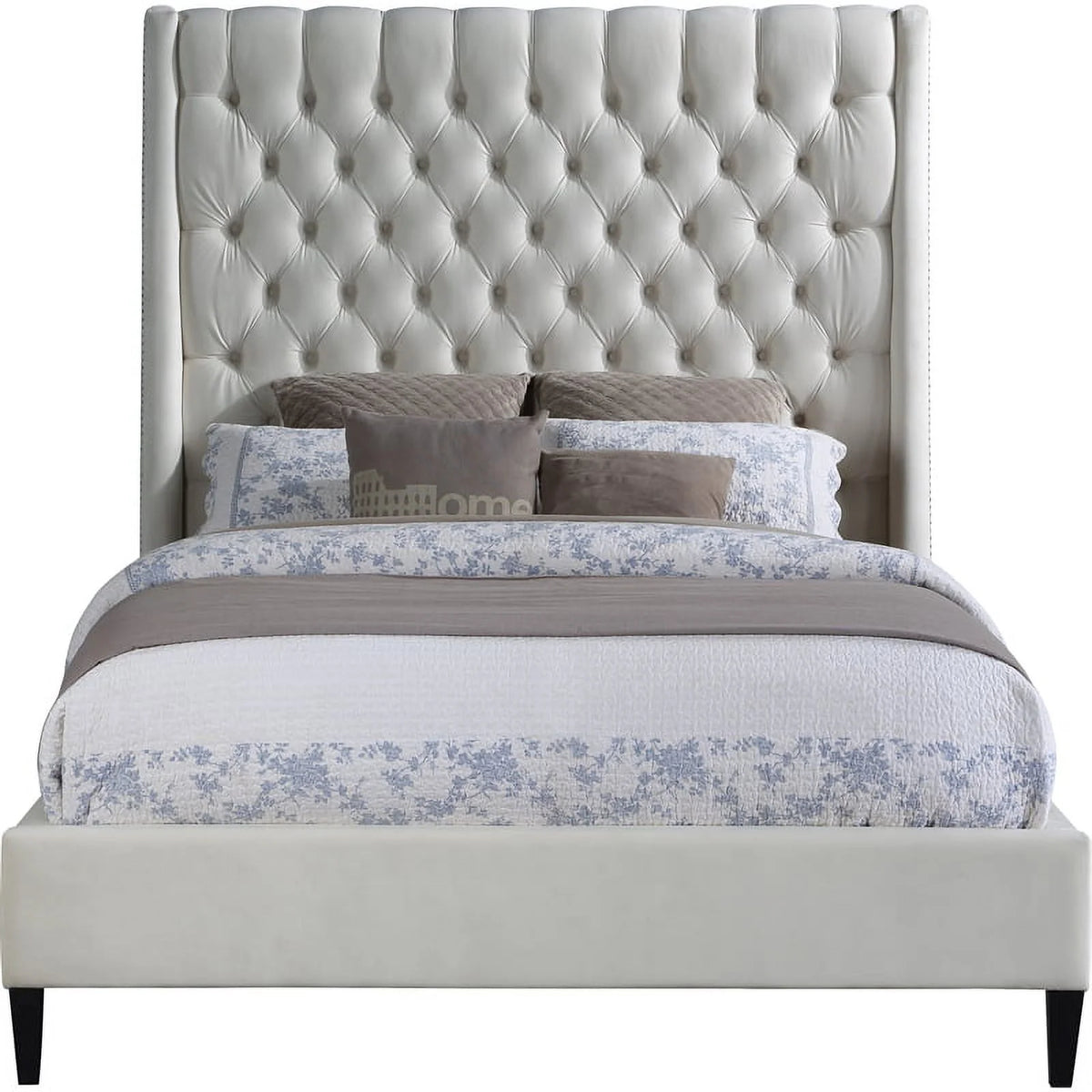 Cream Velvet Queen Bed I193219