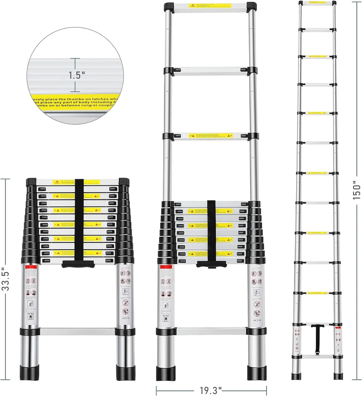 Telescoping Ladder 12.5FT Aluminum Alloy Folding Ladder, 330 lbs Load V121819
