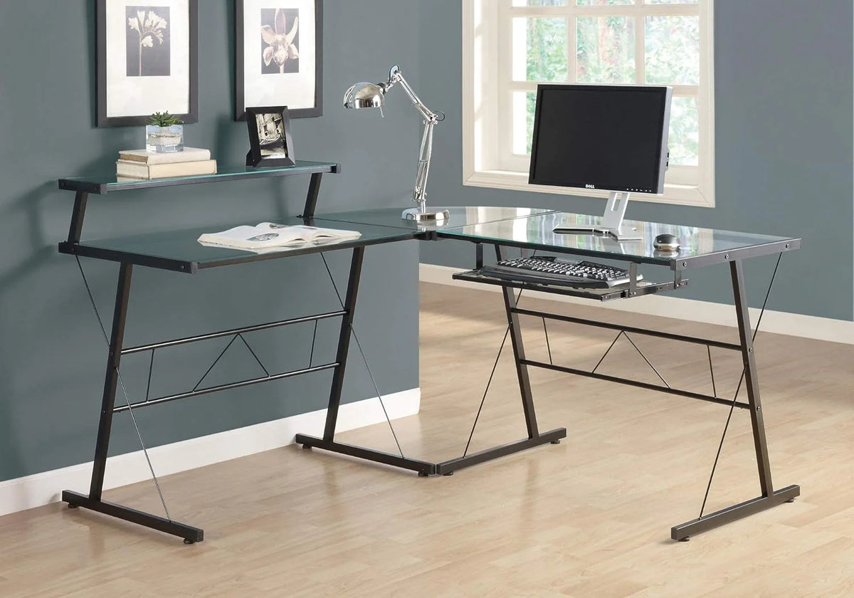 L-Shaped Corner Computer Desk with Shelf Black Frame T565508