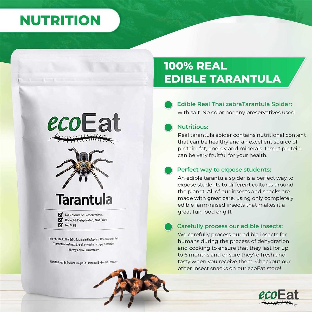Edible Dehydrated Zebra Tarantula Insect V380