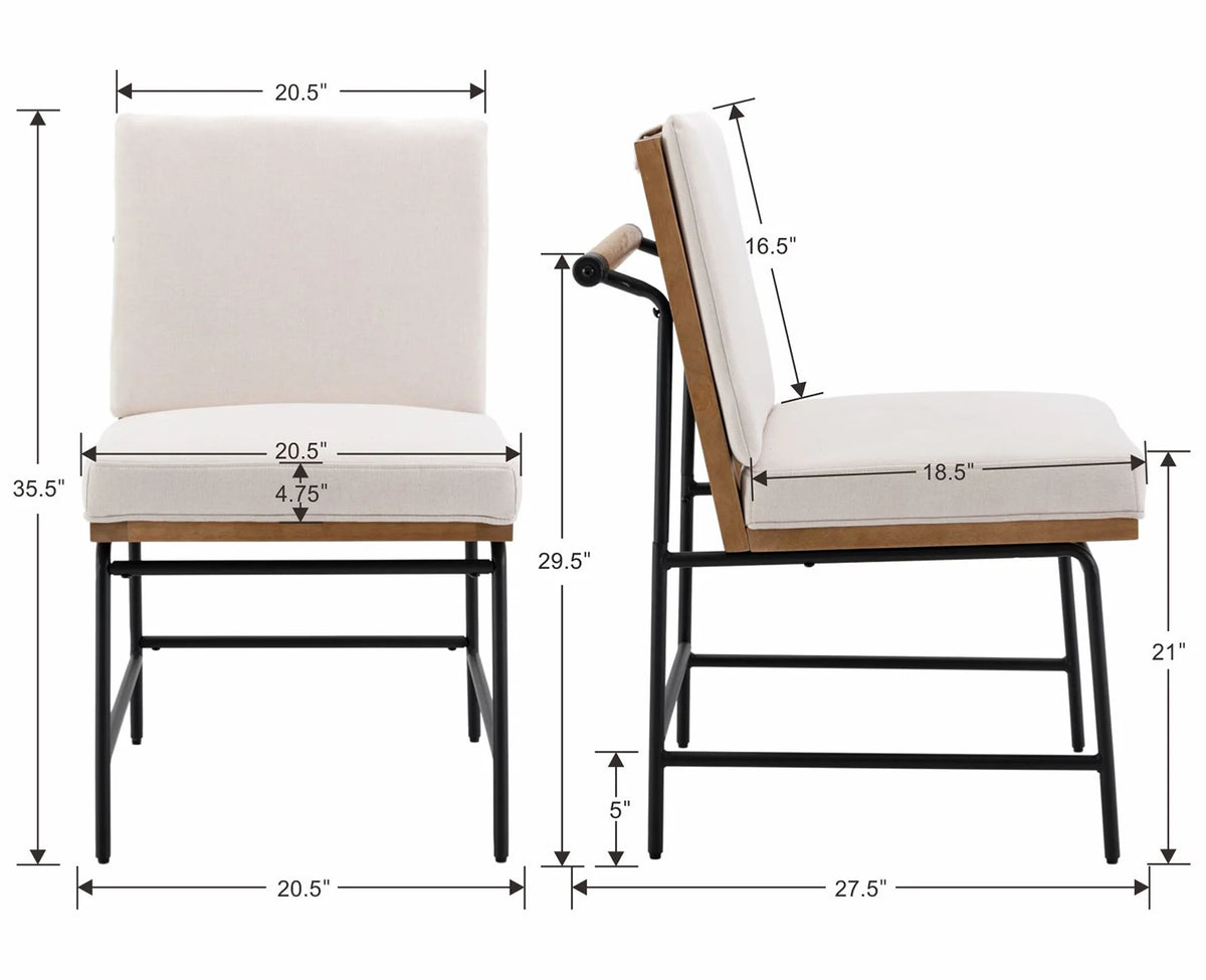 White Linen Upholstered Dining Chair Set of 2 with Metal Legs Q103