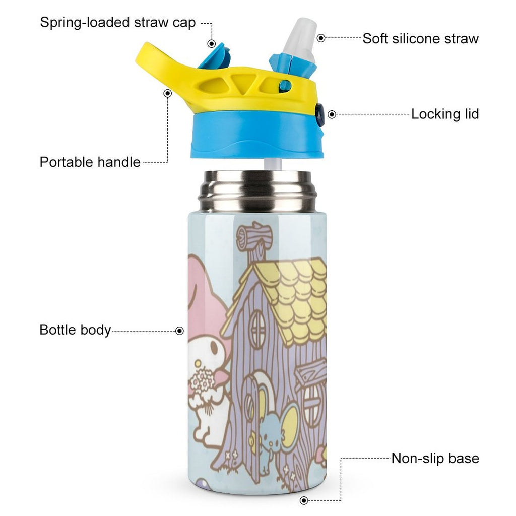 Stainless Steel Vacuum Insulated Children's Water Bottle with Straw Q490