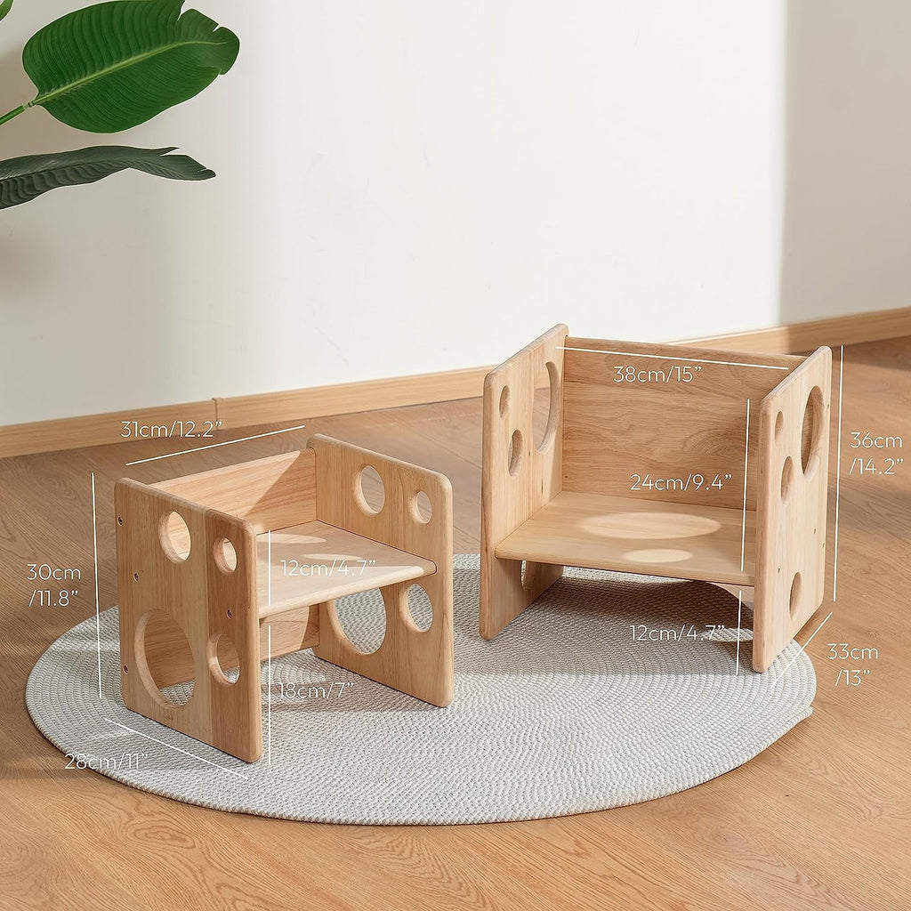 Montessori Weaning Table and Chair Set Natural Solid Wooden Kids Table Cube Chair M76995