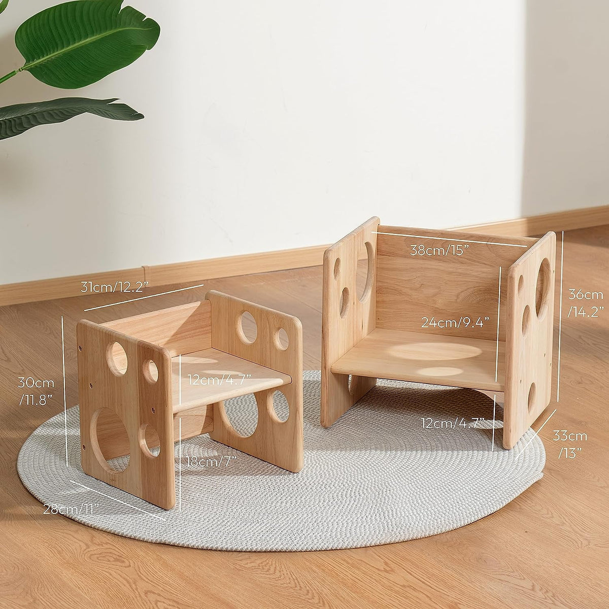 Montessori Weaning Table and Chair Set Natural Solid Wooden Kids Table Cube Chair M76995
