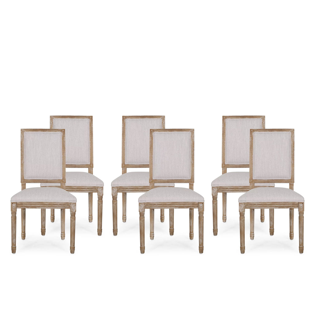 Light Gray Natural Wood Upholstered Dining Chairs Set of 6 G74539