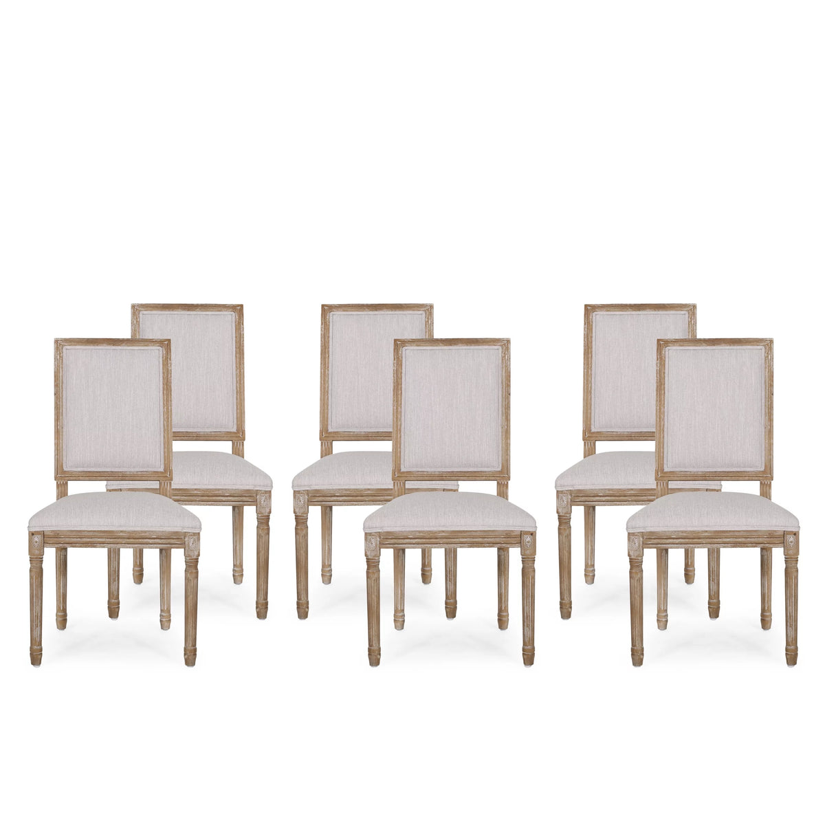 Light Gray Natural Wood Upholstered Dining Chairs Set of 6 G74539