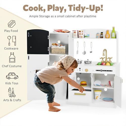 Wooden Play Kitchen Set with Sink, Microwave, Ice Maker, Dishwasher, Pink N86794