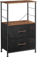 Rustic Brown Black Gray Nightstand with 2 Fabric Drawers and Wooden Top W3046