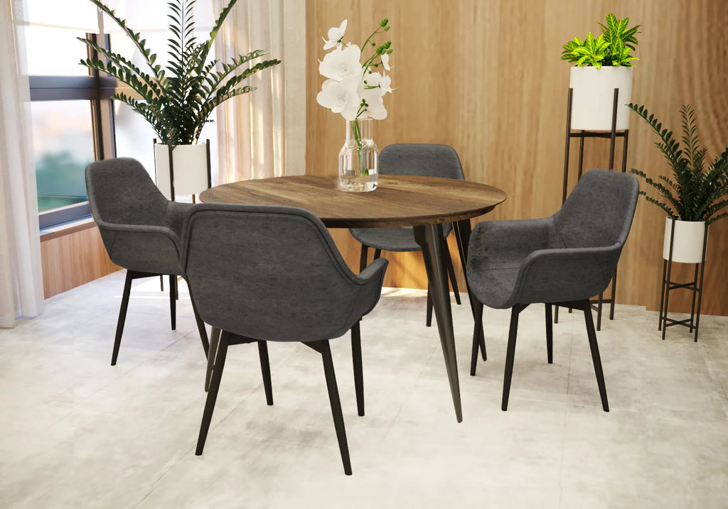 Charcoal Black Leather Dining Arm Chair with Metal Legs O312