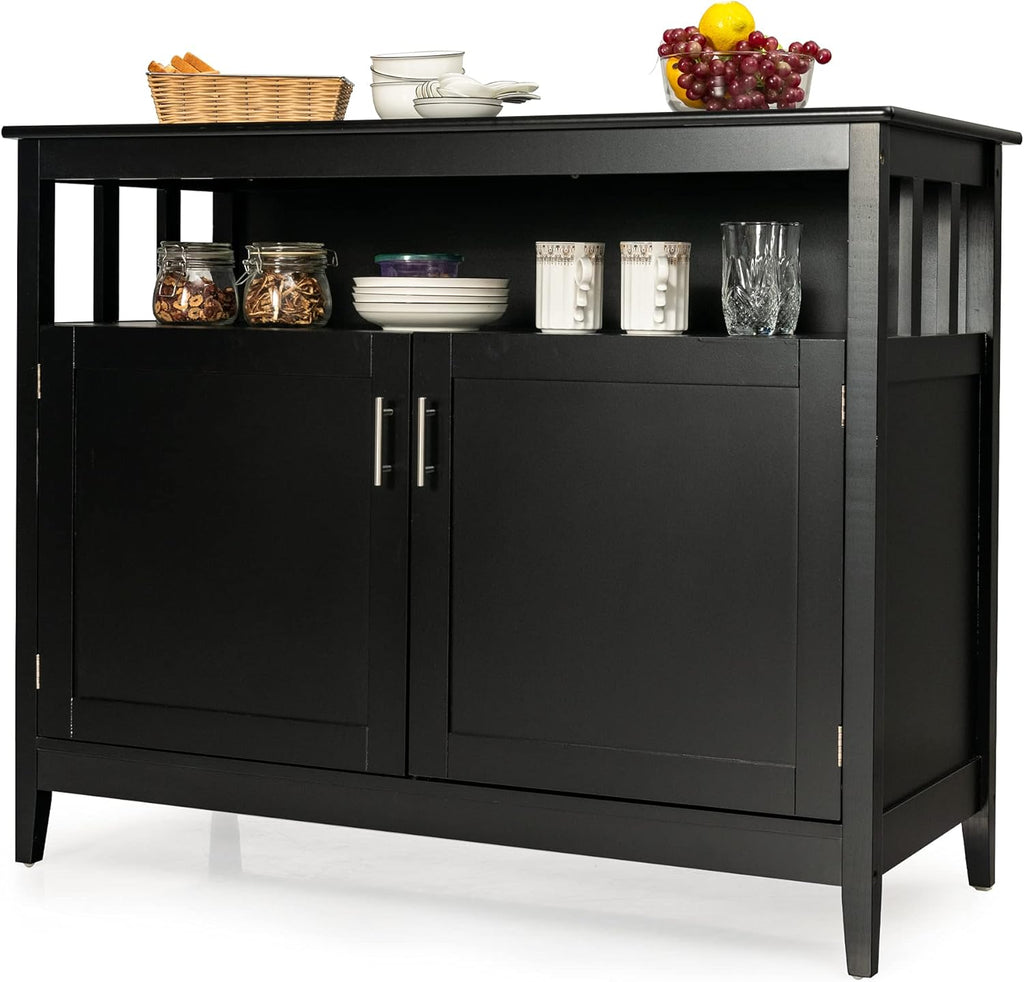 Black Freestanding Buffet Cabinet with Adjustable Shelf W6086