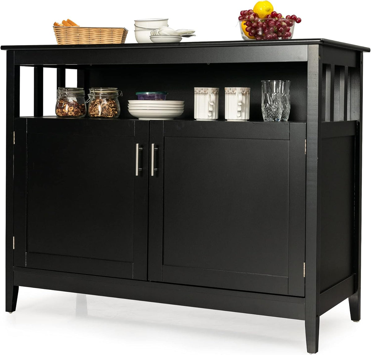 Black Freestanding Buffet Cabinet with Adjustable Shelf W6086