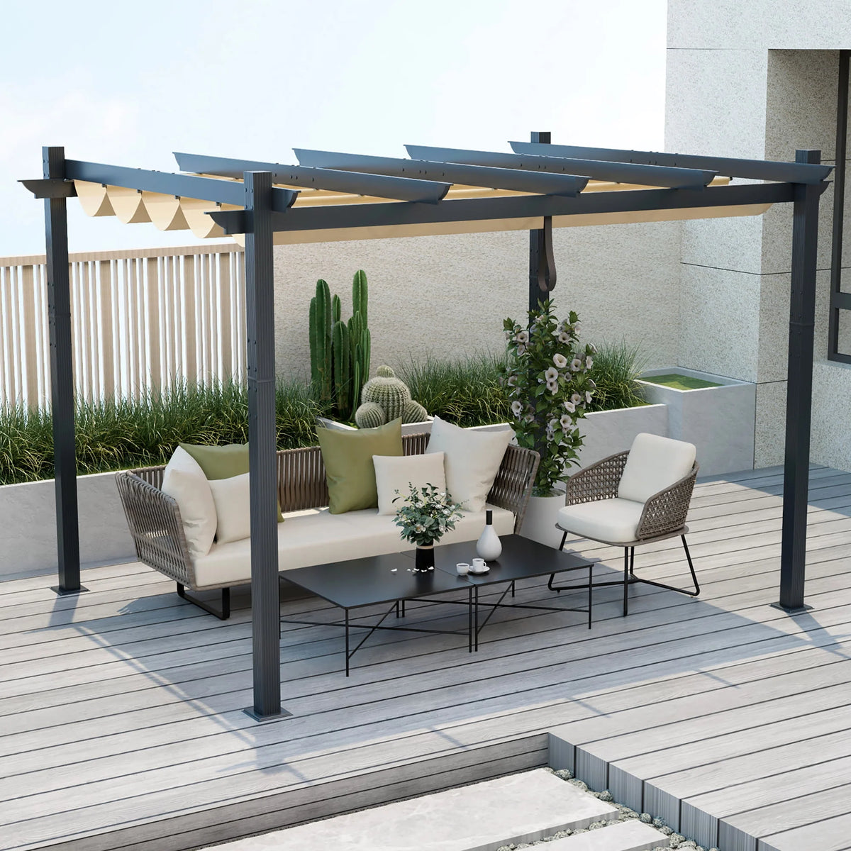 10x12ft Aluminum Retractable Pergola Canopy Shelter F411564