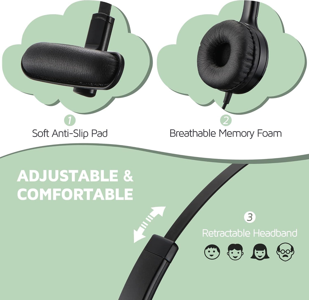 USB Headset with Microphone, Noise Cancelling Mic, On-Ear, Pack of 2 H175