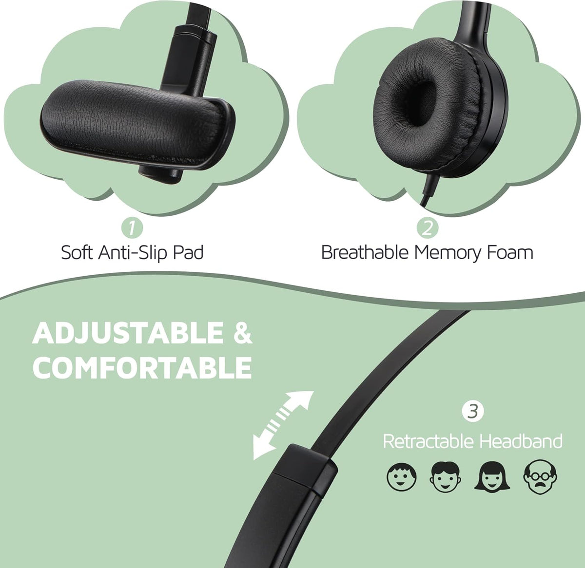 USB Headset with Microphone, Noise Cancelling Mic, On-Ear, Pack of 2 H175