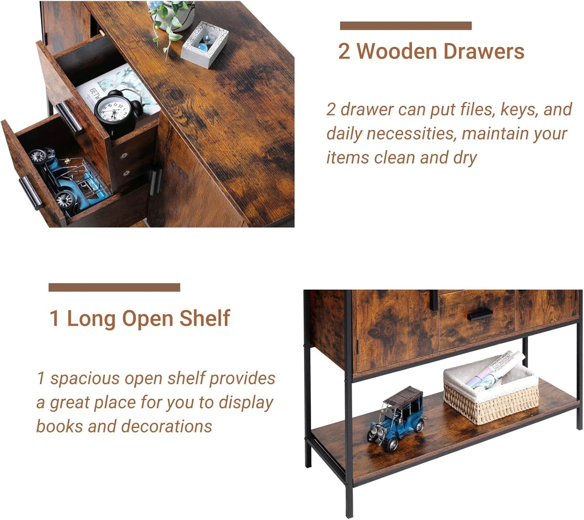 Industrial Buffet Cabinet with 2 Drawers & Doors and 1 Open Shelf A7600